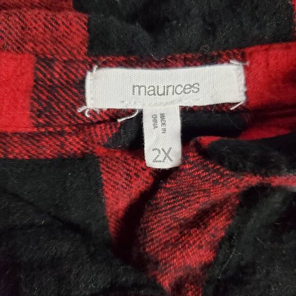 Maurices Women’s 2X Red Black Buffalo Check Plaid Flannel Button Down Shirt Cott - Picture 4 of 6